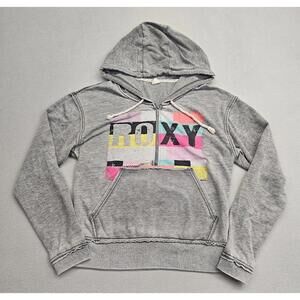 Roxy Women's Grey Hoodie with Colorful Logo – Size Large